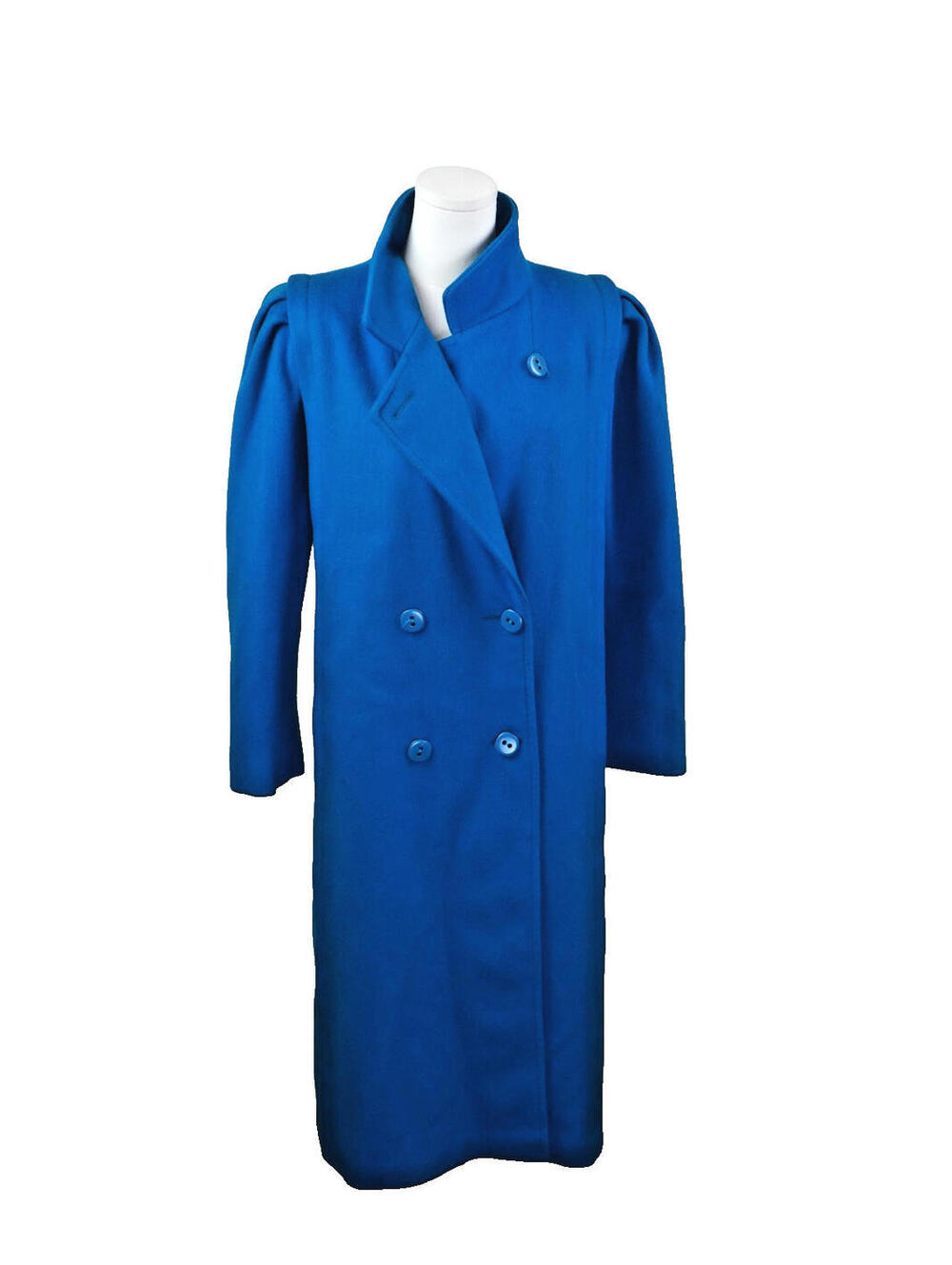Vintage Virgin Wool Coat Braemar Blue‎ 1980s Funnel Collar Made in Canada